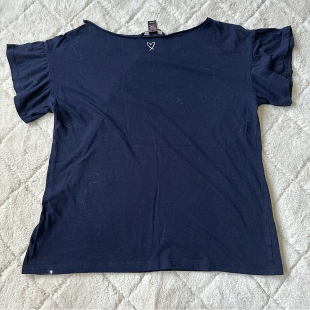 Victoria's Secret | Navy Blue "Crush" Short Sleeve Ruffle Pj Top | Size Medium - Picture 5 of 13
